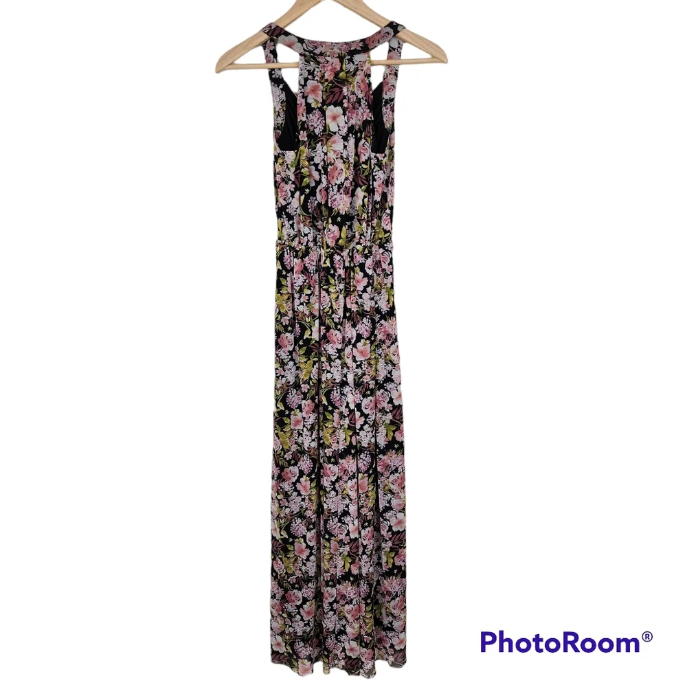Sunday in Brooklyn Black Pink Floral V Neck Sleeveless Maxi Dress Sz XS - Picture 11 of 11